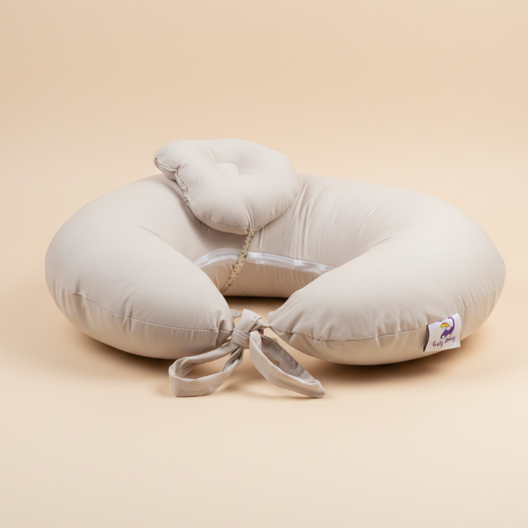 وسادة الرضاعة - بيج سادة - Nursing Pillow – Plain Beige | Luly Baby - وسادة رضاعة مريحة تدعم وضعية صحية للأم والطفل أثناء الرضاعة