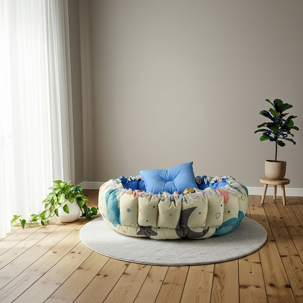 بيبي نيست – أزرق فاتح - Circular Baby Nest – The Blue Cloud | Luly Baby - بيبي نيست آمن ومريح لنوم ولعب الرضيع