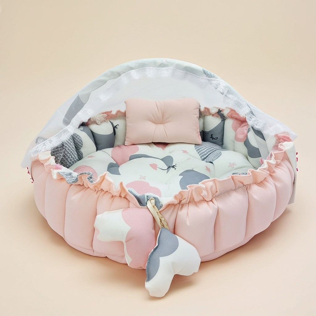 بيبي نيست – سحابة وردية - Circular Baby Nest – Rose Cloud | Luly Baby - بيبي نيست آمن ومريح لنوم ولعب الرضيع
