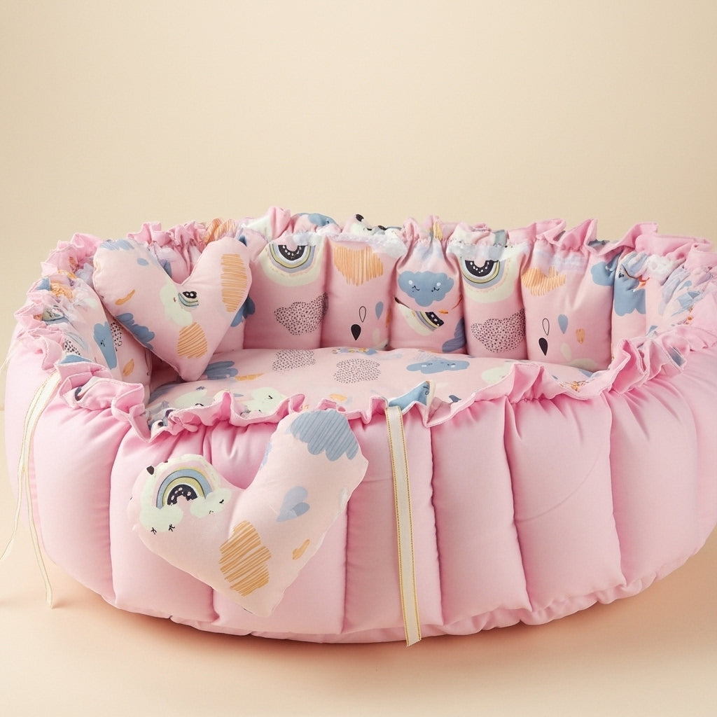 بيبي نيست دائري دريمي بينك - Circular Baby Nest - Dreamy Pink | Luly Baby - بيبي نيست آمن ومريح لنوم ولعب الرضيع