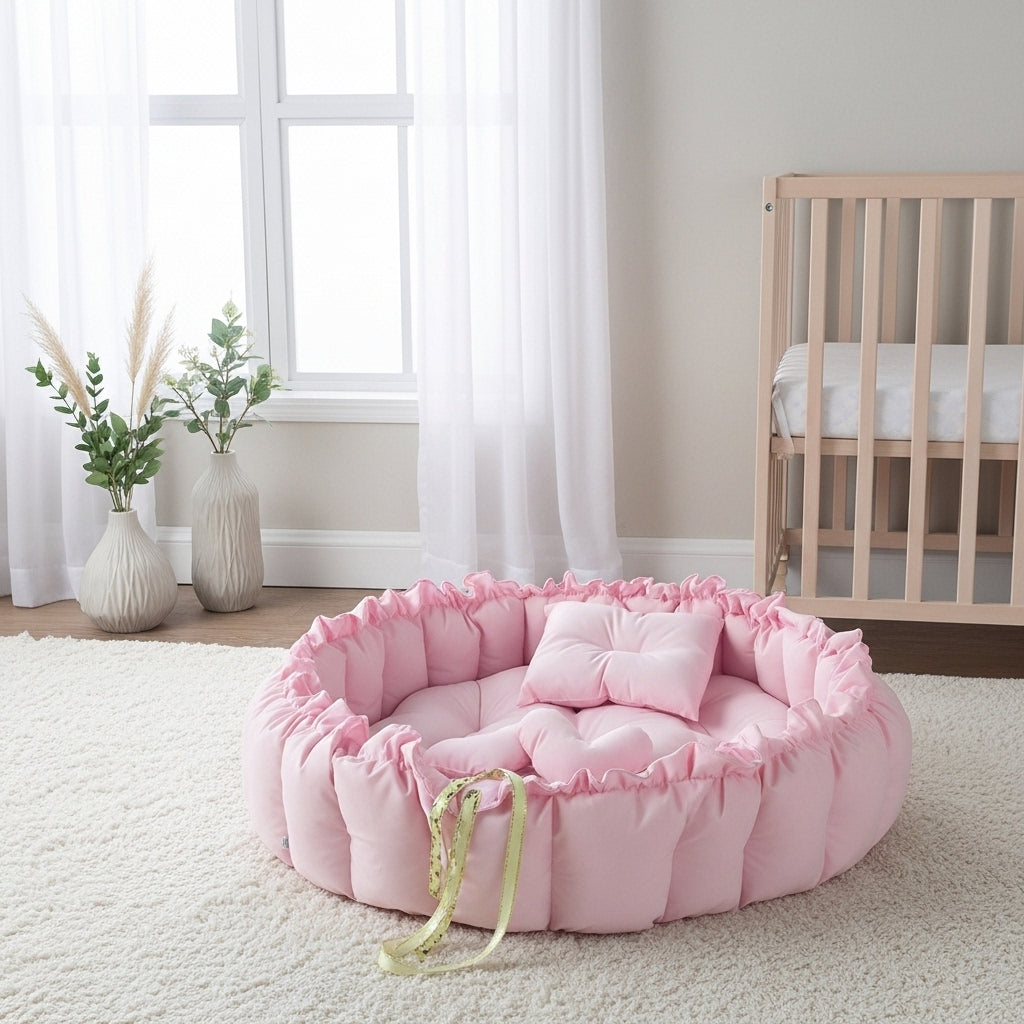بيبي نيست - وردي - Circular Baby Nest – Pink | Luly Baby - بيبي نيست آمن ومريح لنوم ولعب الرضيع