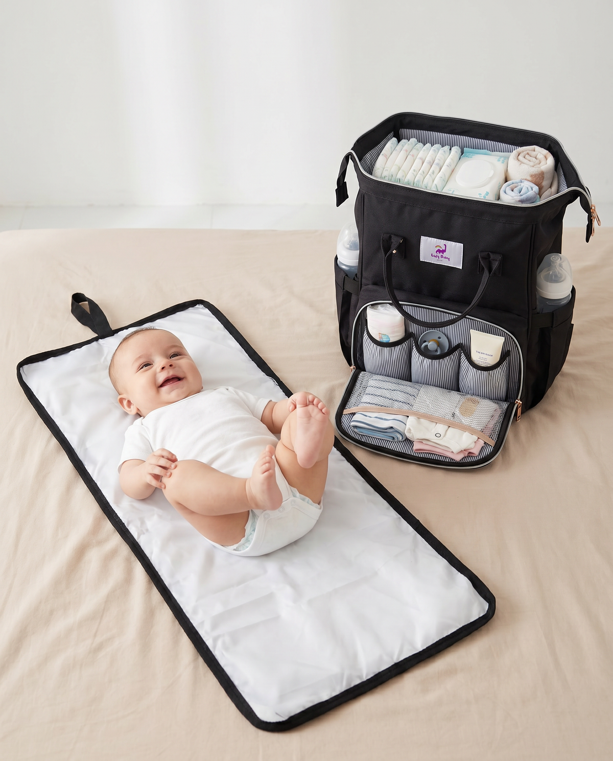 طقم الخروج لولي بيبي - Luly Baby On-the-Go Set | Luly Baby - طقم خروج متكامل يجمع حمالة الأطفال وحقيبة الأم