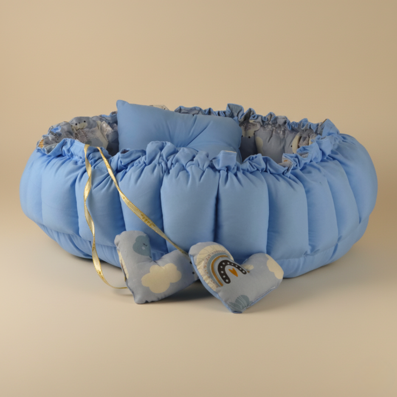 Circular Baby Nest - Light Blue Rainbow