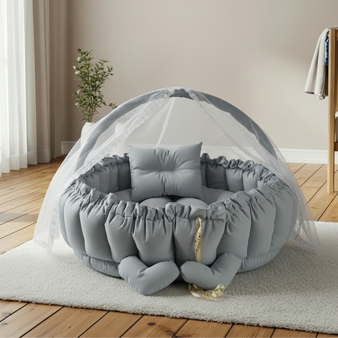 بيبي نيست – رمادي - Circular Baby Nest – Gray | Luly Baby - بيبي نيست آمن ومريح لنوم ولعب الرضيع