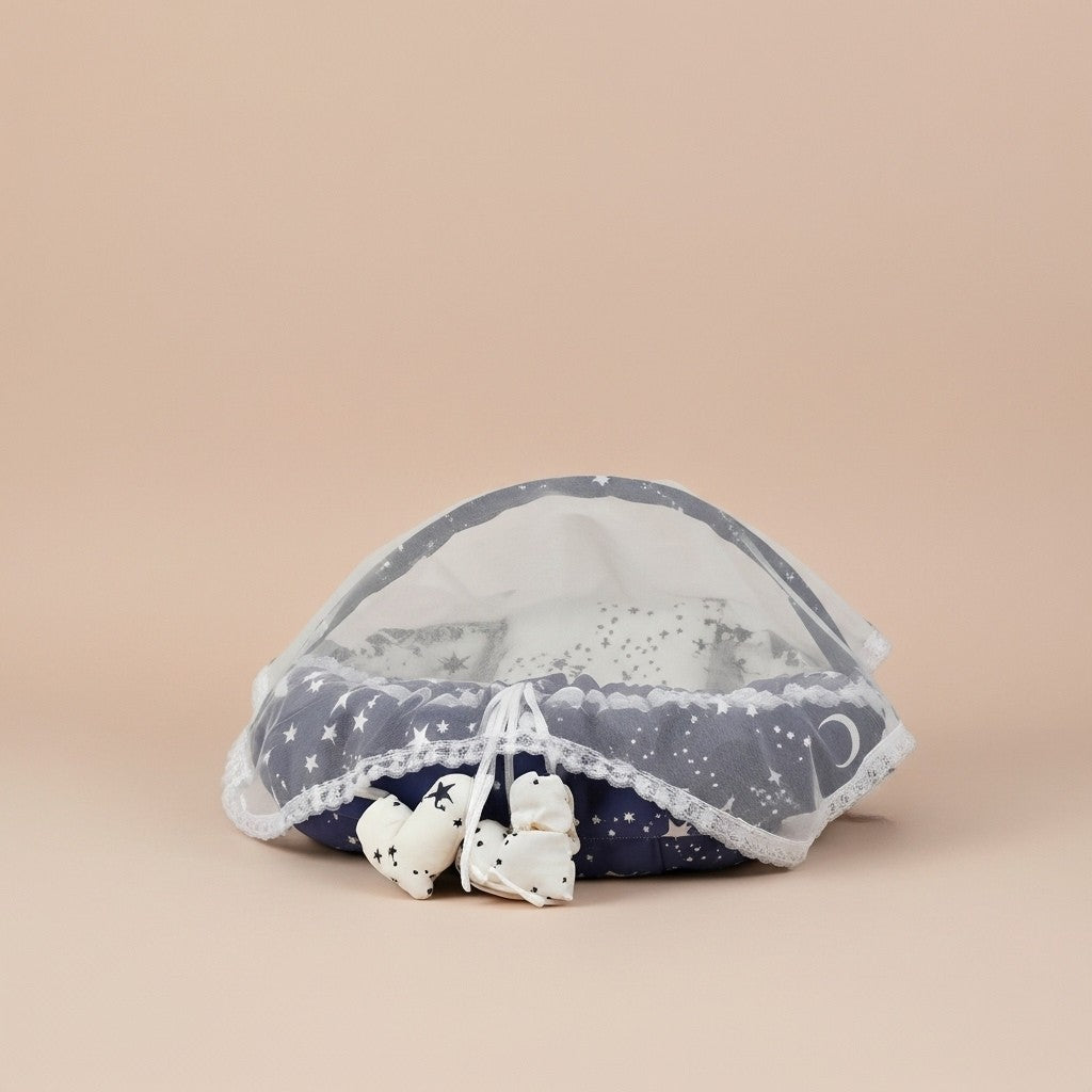 بيبي نيست - أزرق داكن - Circular Baby Nest - Navy | Luly Baby - بيبي نيست آمن ومريح لنوم ولعب الرضيع