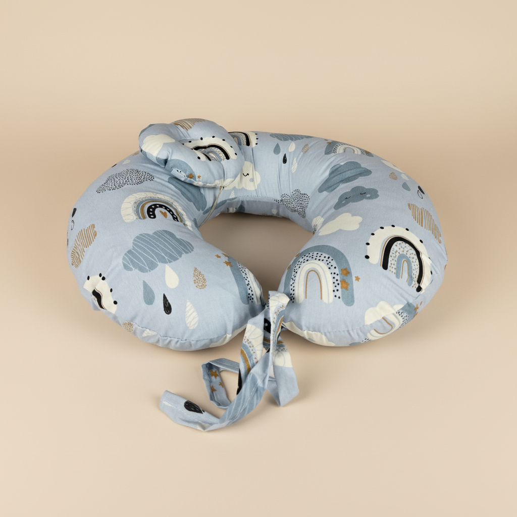 وسادة الرضاعة – قوس قزح أزرق فاتح - Nursing Pillow – Light blue rainbow | Luly Baby - وسادة رضاعة مريحة تدعم وضعية صحية للأم والطفل أثناء الرضاعة