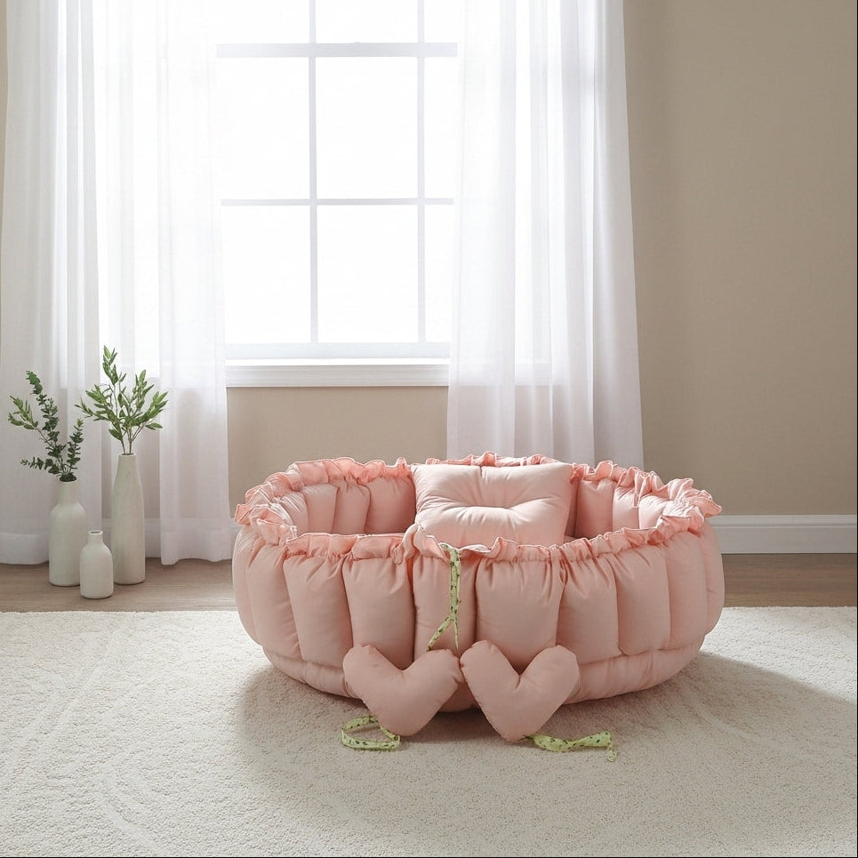 بيبي نيست - وردي فاتح - Circular Baby Nest – Pastel Pink | Luly Baby - بيبي نيست آمن ومريح لنوم ولعب الرضيع
