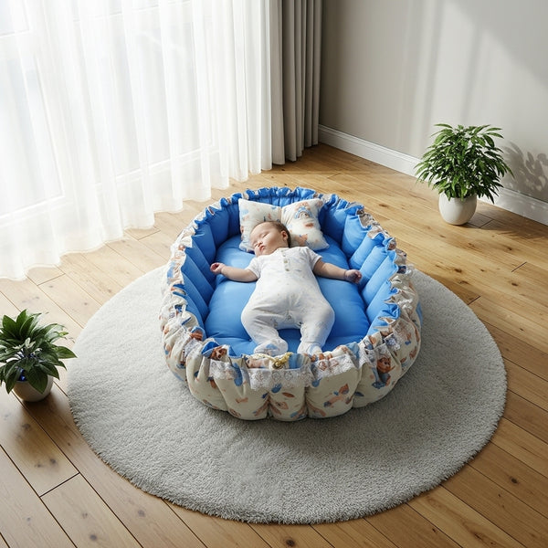 Oval Baby Nest - Brown & Blue Hugs
