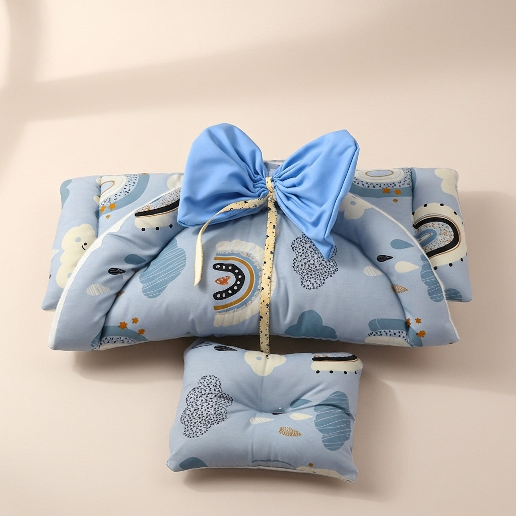 مفرش تغيير لايت بلو رينبو - Changing Mat - Light Blue Rainbow | Luly Baby - مفرش تغيير حفاضات عملي ومقاوم للماء لتغيير الحفاض بسهولة وأمان
