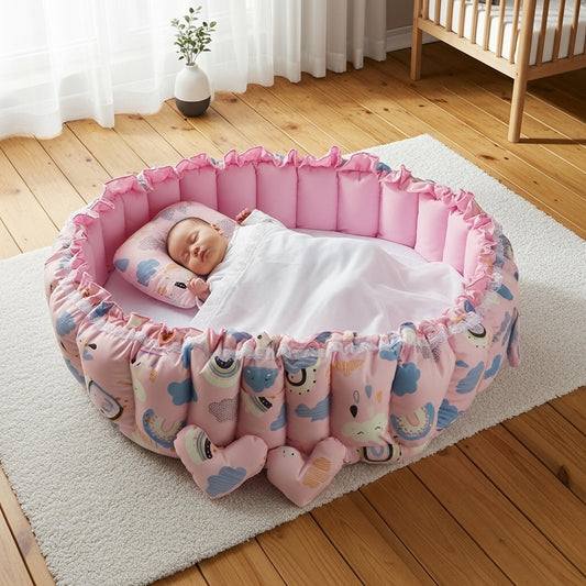 بيبي نيست دائري دريمي بينك - Circular Baby Nest - Dreamy Pink | Luly Baby - بيبي نيست آمن ومريح لنوم ولعب الرضيع