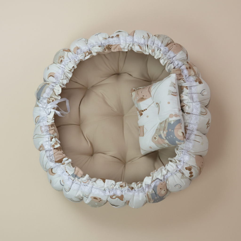 بيبي نيست دائري دريمي بيج - Circular Baby Nest – Dreamy Beige | Luly Baby - بيبي نيست آمن ومريح لنوم ولعب الرضيع