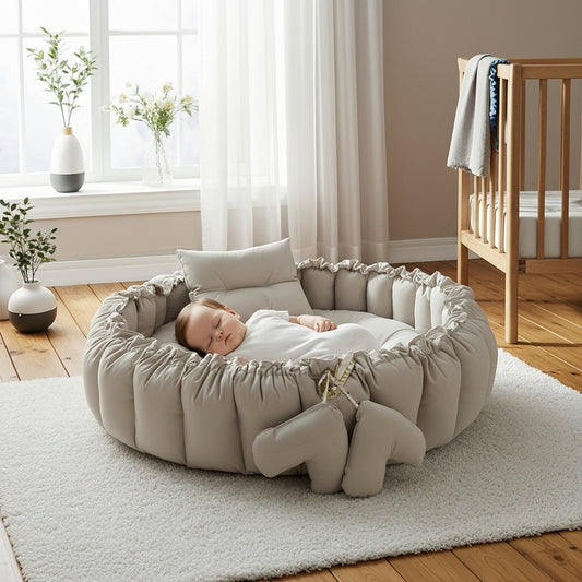 بيبي نيست – بيج - Circular Baby Nest – Beige | Luly Baby - بيبي نيست آمن ومريح لنوم ولعب الرضيع