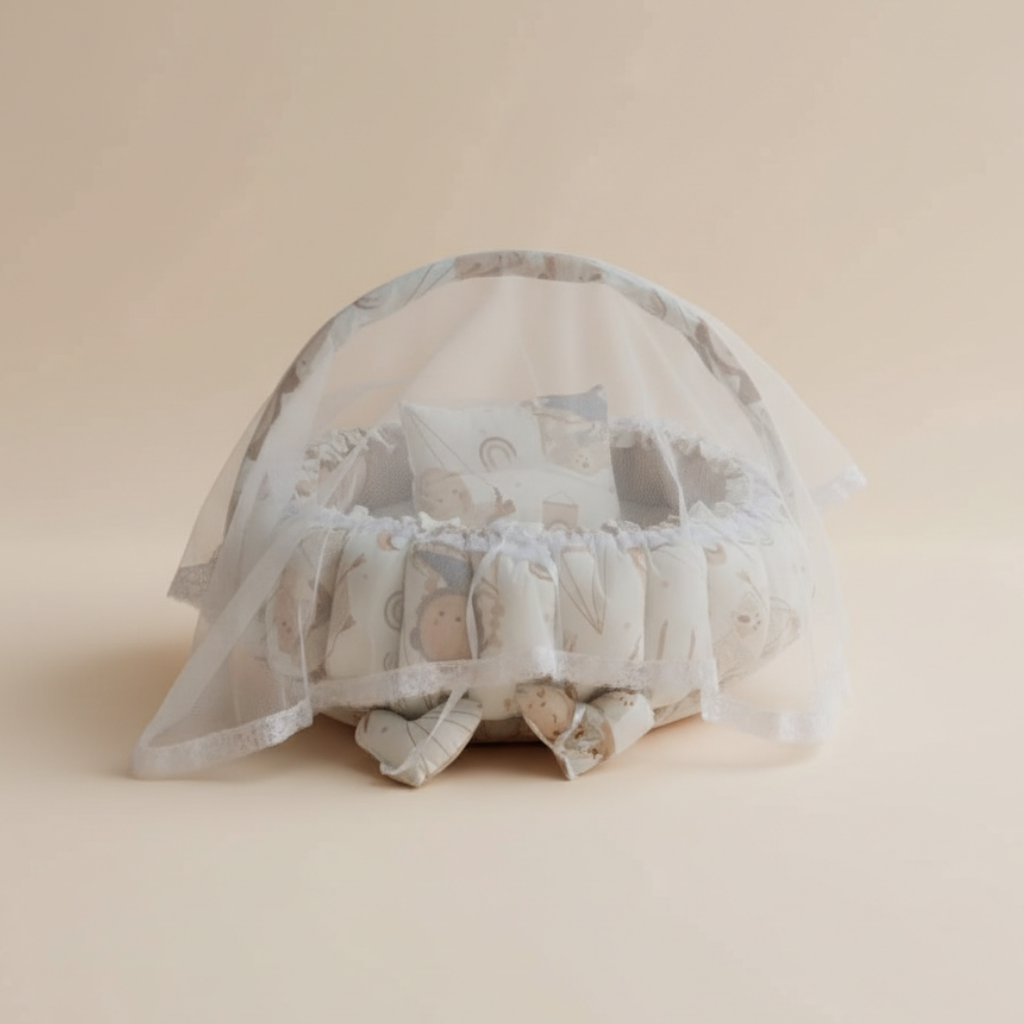 بيبي نيست دائري دريمي بيج - Circular Baby Nest – Dreamy Beige | Luly Baby - بيبي نيست آمن ومريح لنوم ولعب الرضيع