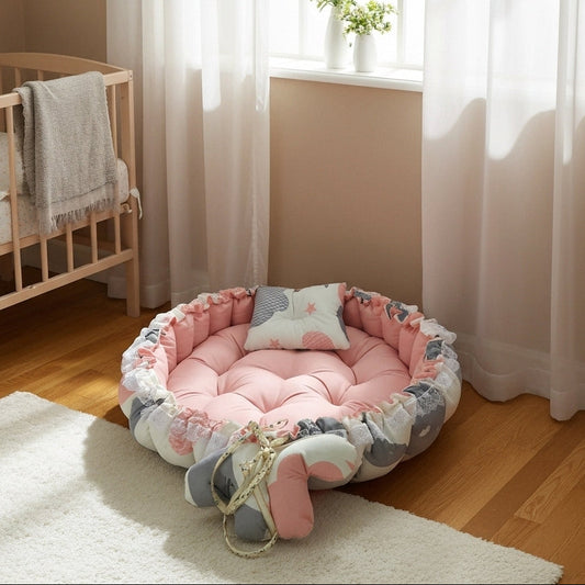 بيبي نيست – سحابة وردية - Circular Baby Nest – Rose Cloud | Luly Baby - بيبي نيست آمن ومريح لنوم ولعب الرضيع