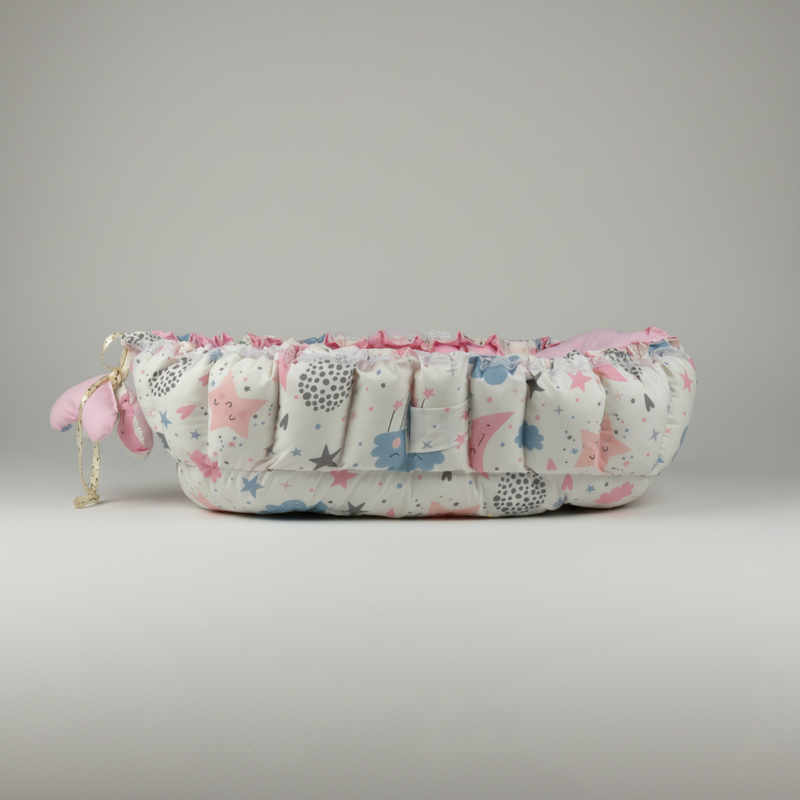 Oval Baby Nest - Pink Stars