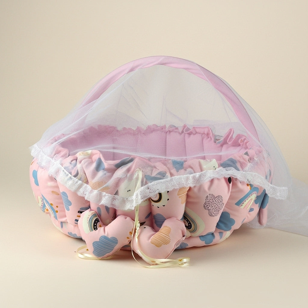 بيبي نيست دائري دريمي بينك - Circular Baby Nest - Dreamy Pink | Luly Baby - بيبي نيست آمن ومريح لنوم ولعب الرضيع