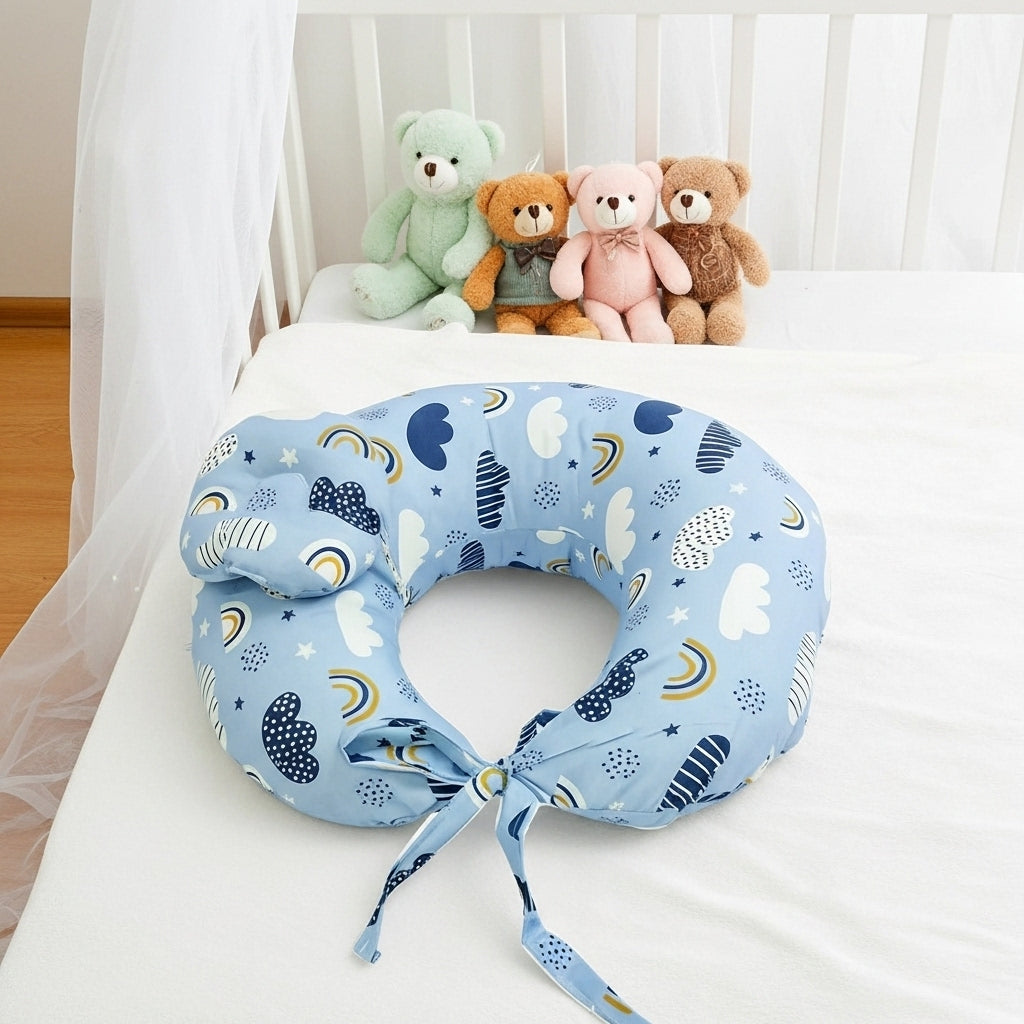 وسادة الرضاعة - أزرق سماوي - Nursing Pillow – Sky Blue | Luly Baby - وسادة رضاعة مريحة تدعم وضعية صحية للأم والطفل أثناء الرضاعة
