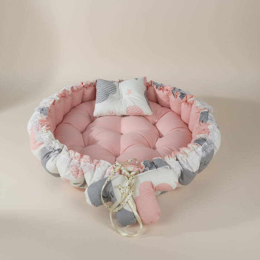 بيبي نيست – سحابة وردية - Circular Baby Nest – Rose Cloud | Luly Baby - بيبي نيست آمن ومريح لنوم ولعب الرضيع