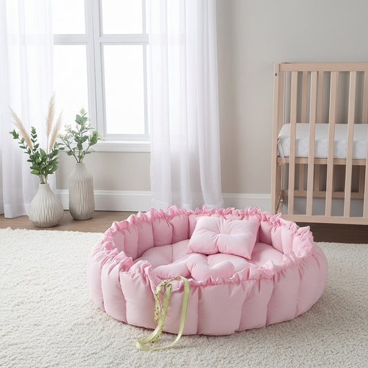بيبي نيست - وردي - Circular Baby Nest – Pink | Luly Baby - بيبي نيست آمن ومريح لنوم ولعب الرضيع