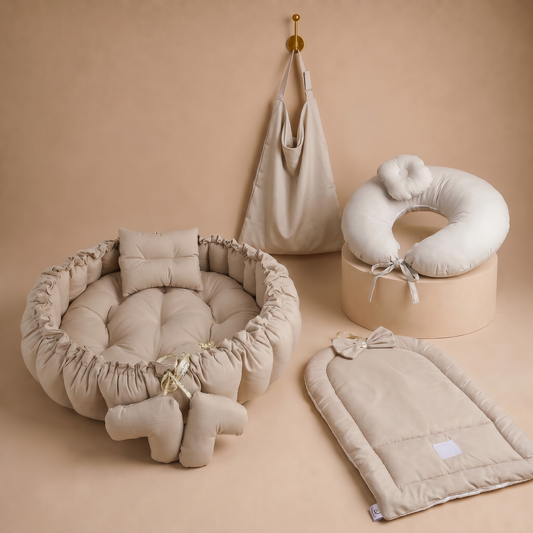 باندل بلين بيج دائري - Circular Plain Beige Bundle | Luly Baby - طقم عناية متكامل لغرفة الطفل من Luly Baby